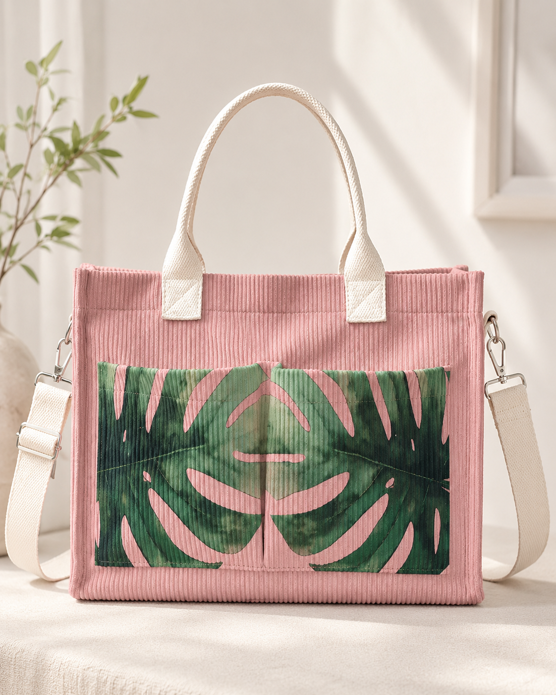 Mila Monstera™ | Sac cabas en velours côtelé