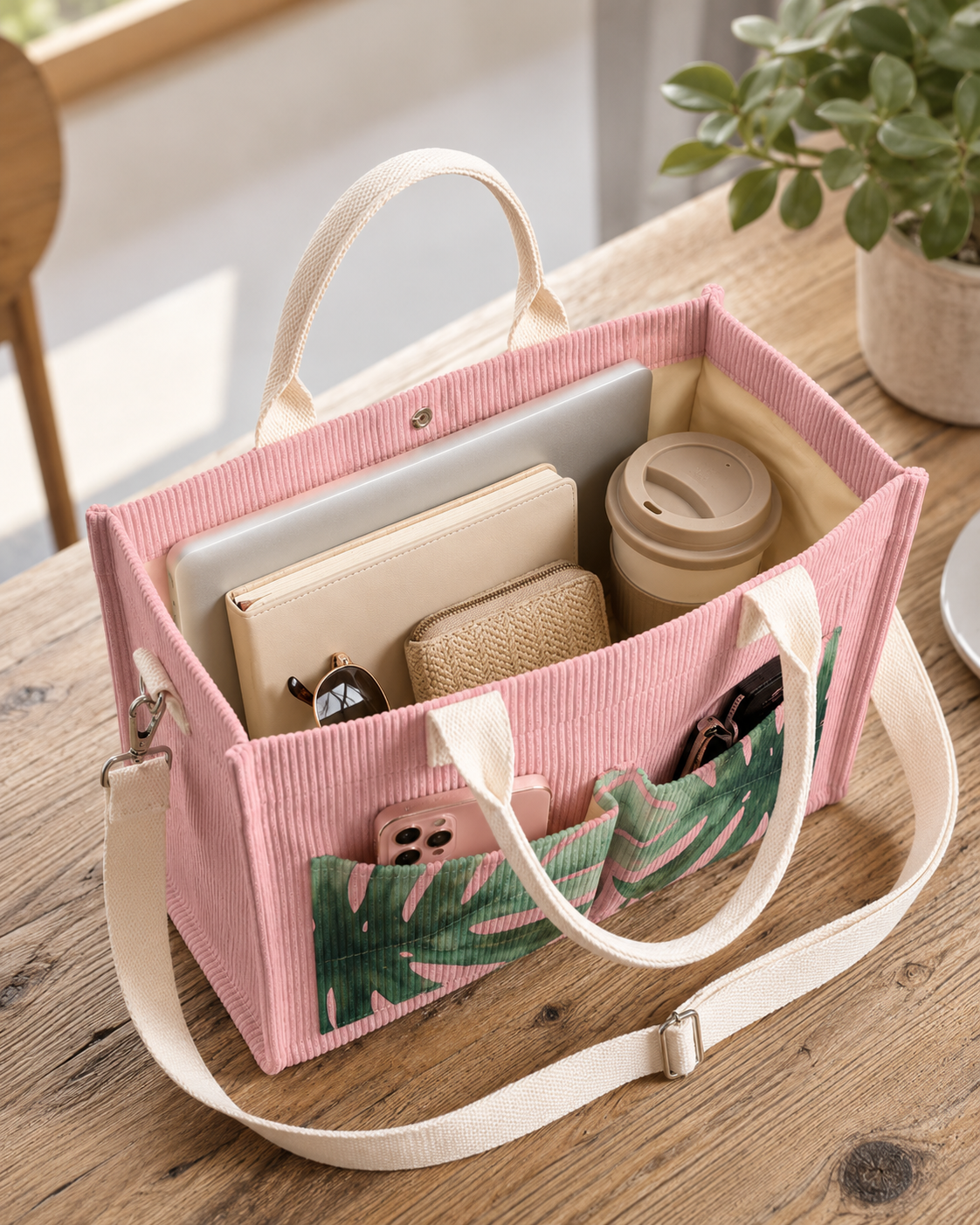 Mila Monstera™ | Sac cabas en velours côtelé