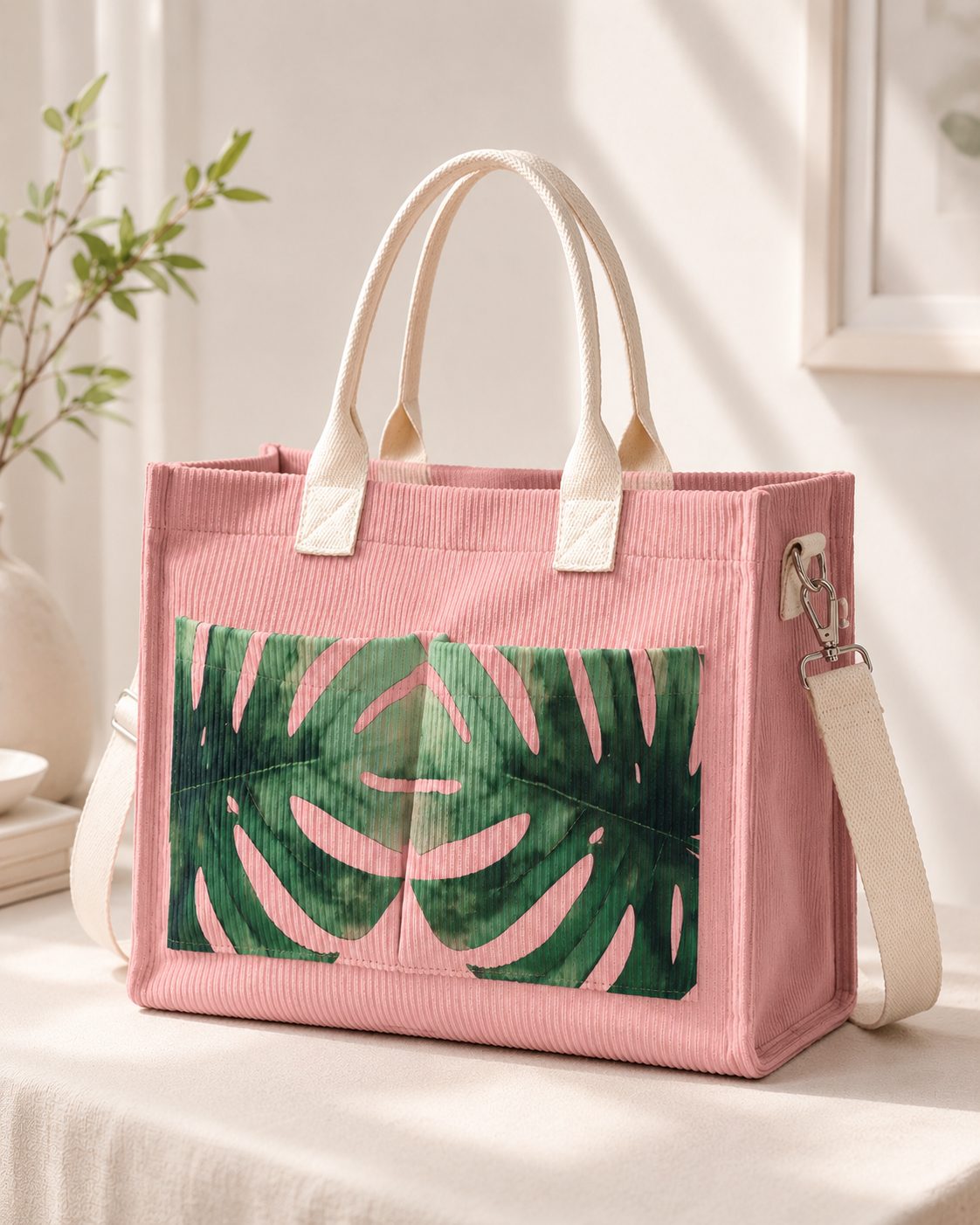 Mila Monstera™ | Sac cabas en velours côtelé