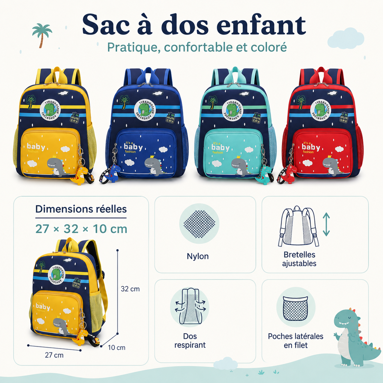 DinoMax™ – Sac à dos maternelle léger et pratique