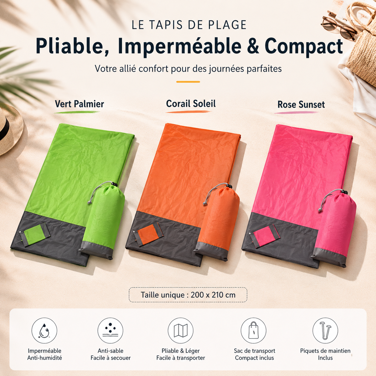 Tapis de Plage XXL Nomade™ – 200 × 210 cm