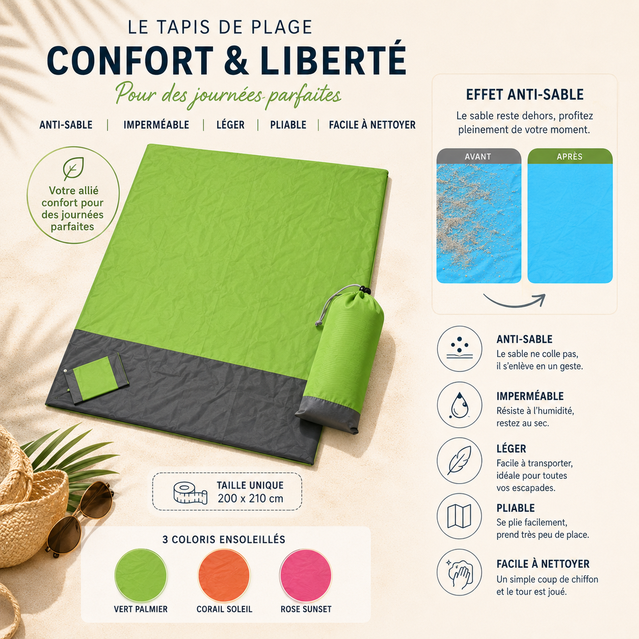 Tapis de Plage XXL Nomade™ – 200 × 210 cm