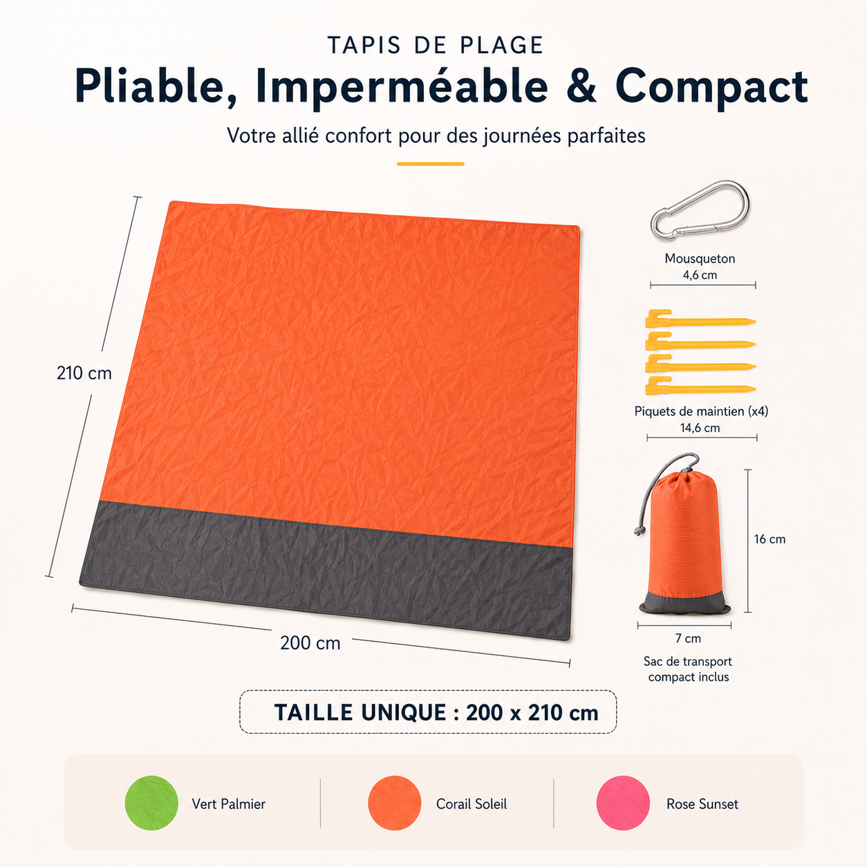 Tapis de Plage XXL Nomade™ – 200 × 210 cm