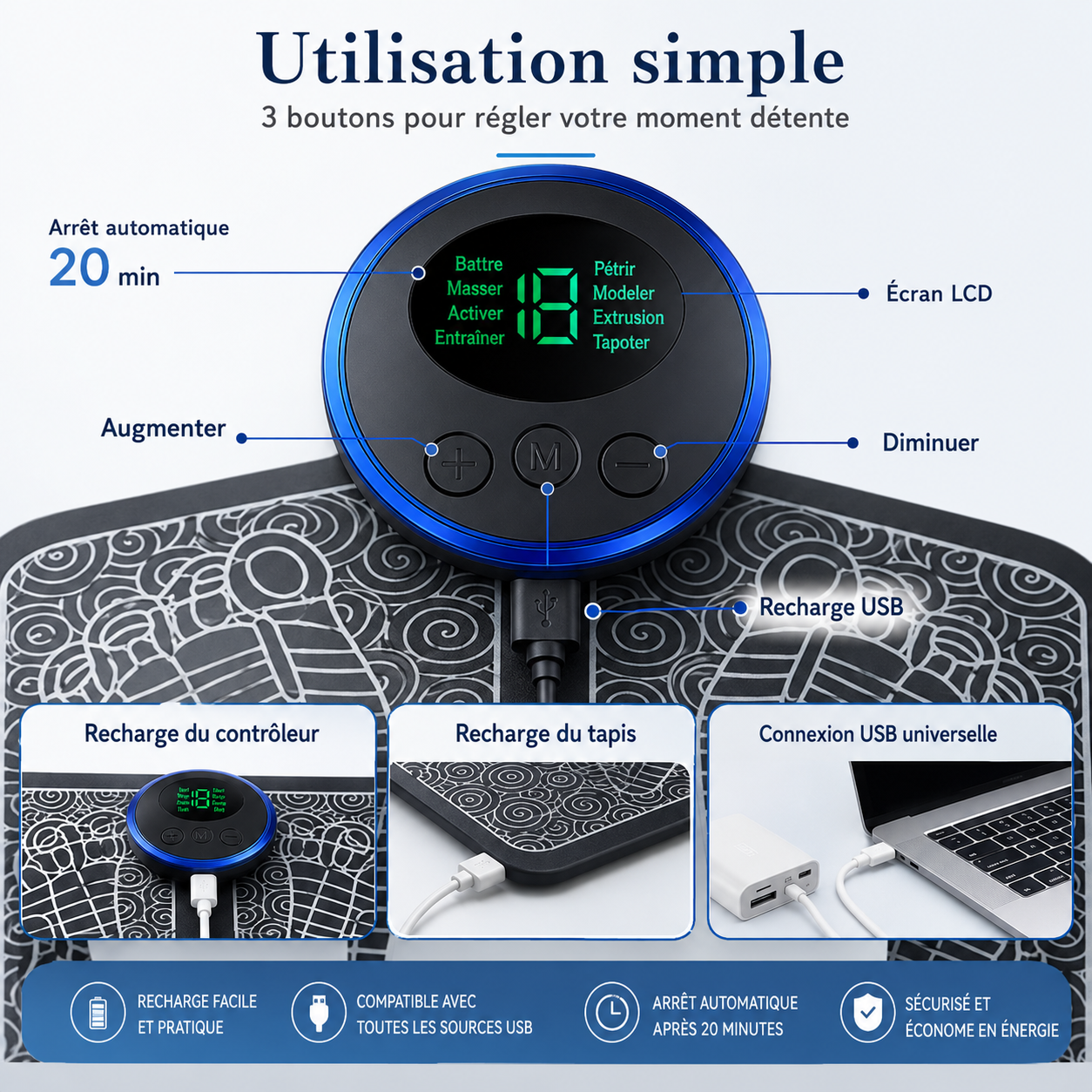 SensaPieds™ — Tapis EMS rechargeable