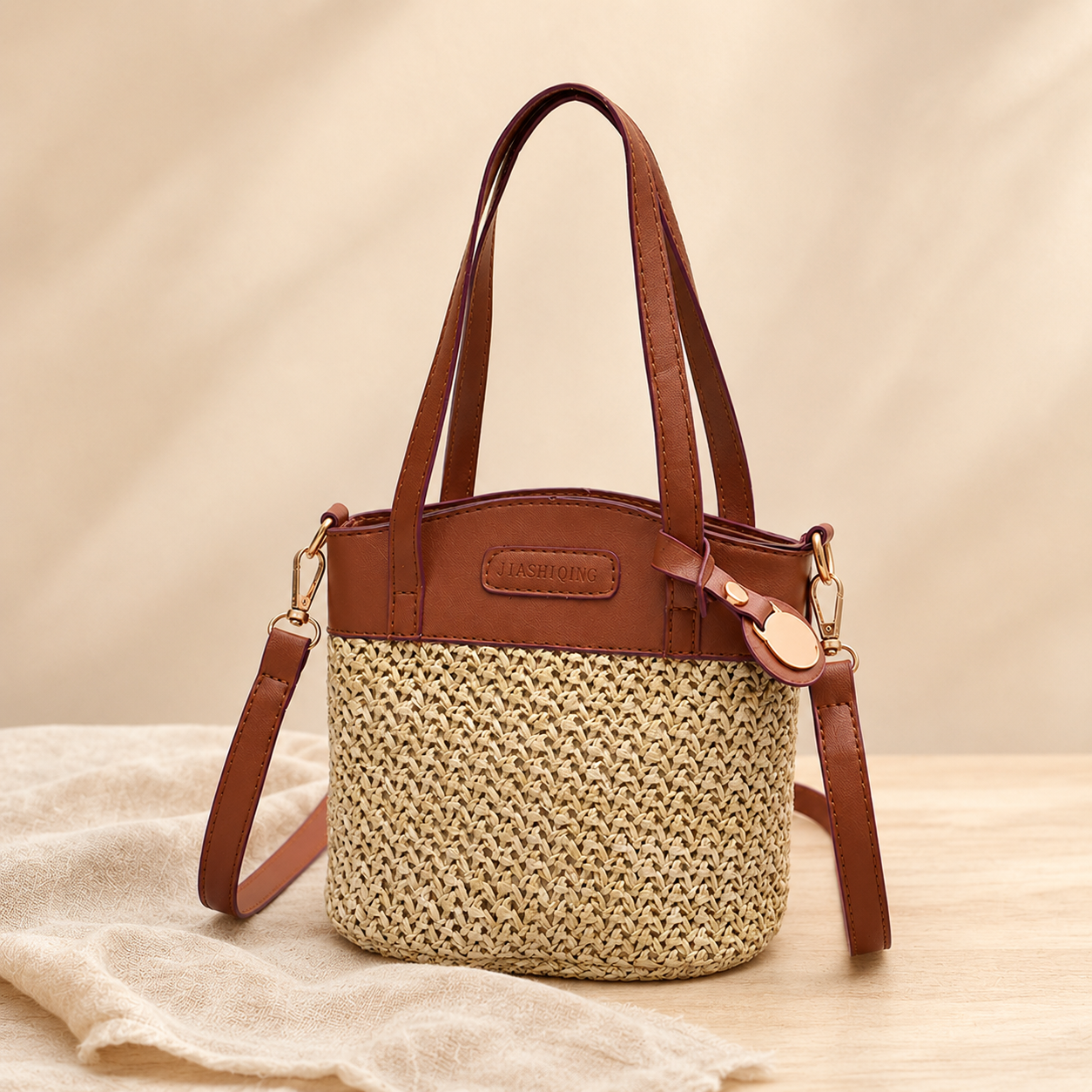 Naya Bucket – Sac seau tressé zippé — photo 4